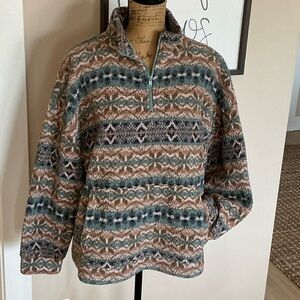 American Eagle Outfitters Blue and Brown Patterned Cowl Sweater